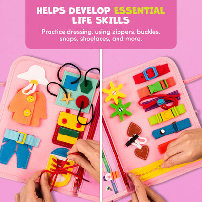 Clever Fox Play Busy Book for Toddlers 1-3 Year-Old – Baby Busy Board Book – Montessori Felt Activity Board for Learning Fine Motor Skills, Car Airplane Travel Toy – Birthday Gift for Girls Ages 1+