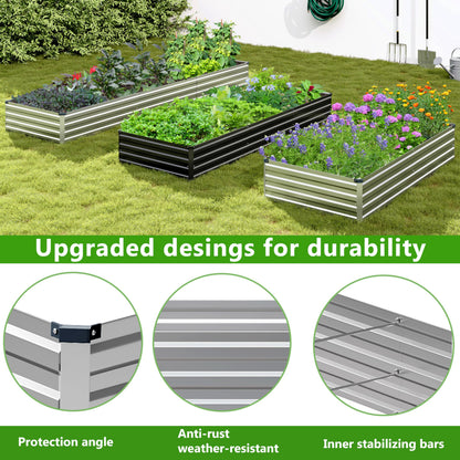 Easllre 2PCS 12x3x1ft Galvanized Raised Garden Bed,Outdoor Planter Box Metal Patio Kit Planting Bed for Vegetables Flowers Herb,Silver