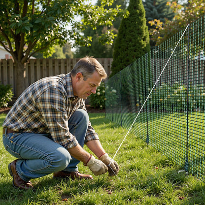 VEVOR Temporary Fence with Posts, 3 x 49.2 FT Plastic Mesh Fencing, Garden Safety Fences Netting with Double-Spike Stakes & Guy Ropes, Temporary Fence for Dogs, Chickens, Plants, Outdoor Yards