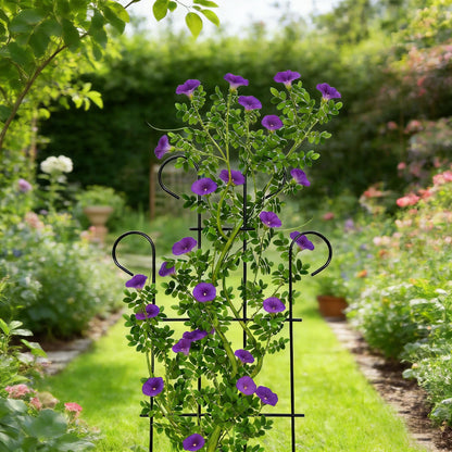 2 Pack 31 Inch Black Coated Wave Pot Metal Trellis Panel,Plant Stakes for Climbing Plants Outdoor Roses Vines Flower Vegetable Supports