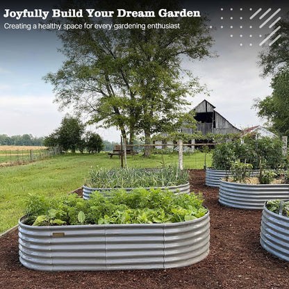 A ANLEOLIFE 6X3X2 ft Galvanized Raised Garden Beds Outdoor, Oval Large Metal Deep Root Planter Box for Planting Vegetables Flowers Herb, Anti-Rust & Easy-Setup, Quartz Grey