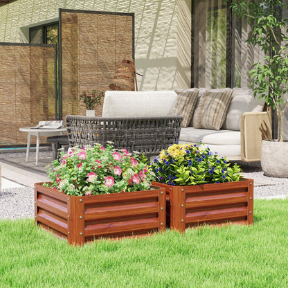 ZAVEROX 2-piece Brown Galvanized Metal Raised Garden Bed 23.5 x 23.5 x 12 inches Open-Bottom Planter Box Rust-Resistant Sturdy Outdoor use