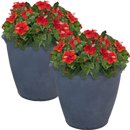 Sunnydaze 20-Inch Anjelica Large Plastic Pot for Plants - Outdoor Double-Walled Large Plastic Planter with Drillable Drainage Holes - Slate - 2pk