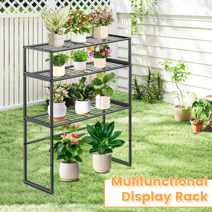 Gouisalin 3 Tier Metal Plant Stand Indoor Outdoor, Potted Multiple Flower Pot Holder Rack Plant Shelf, Heavy Duty Planter Display Shelving for Patio Balcony Garden Living Room Decorative (3 Tier- Black)