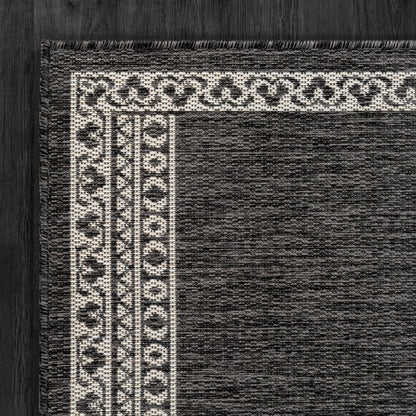 Washable Outdoor Rug 8x10 Modern Area Rugs Outdoor Carpets Bordered Pattern Non Shedding Waterproof Easy Clean Patio Deck Porch Living Room Bedroom Garden RV (8 X 10 Dark Gray)