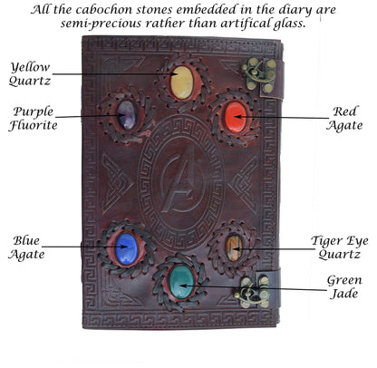 Avengers embossed 10 inches Handmade Leather Journal With Stones/Art Sketchbook & Travel diary with Vintage lock Latch