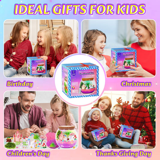 Gifmore Unicorn Light Up Terrarium Kit for Kids - LED Night Light Unicorn Birthday Gifts for Girls Ages 4 5 6 7 8-12, Unicorn Toys for Girls, Children's Arts and Crafts Kit