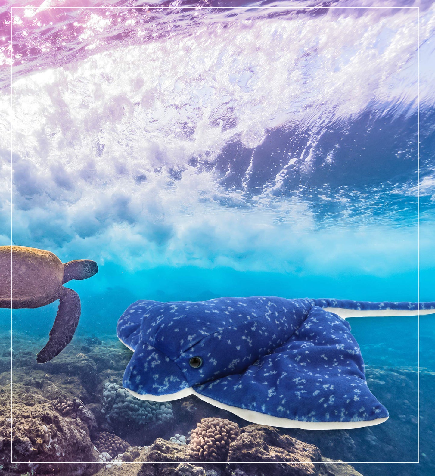 DolliBu Spotted Blue Stingray Plush - Super Soft Stuffed Animal Stingray Toy, Wild Collection Ocean Plush Gift for Kids and Adults, Cute Sea Creature Stuffed Ray - 17 Inches