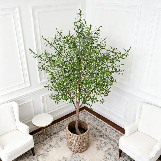 Niwellveb 8FT Fake Tree Artificial Olive Trees Artificial Indoor Realistic Potted Silk Indoor Large Fruit for Home Offices, Living Rooms, Bedrooms, Stairs and Foyer Decor (8 Ft Leaf Type)