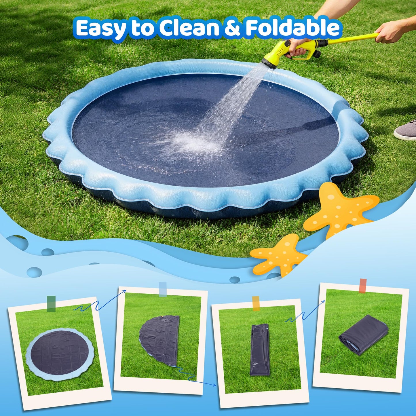 Meowant Splash pad for Kids and Pet, Not-Slip Sprinkler Play Mat for Dog and Children Summer Toys, Outdoor Backyard Toddler and Dog Pool 3-12 Years Boys & Girls 60"