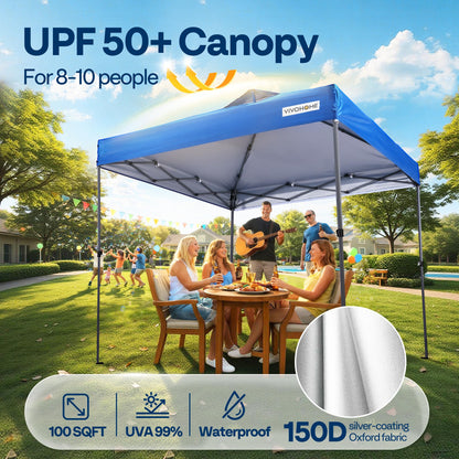 VIVOHOME 10x10ft Pop Up Canopy Tent One Push Setup Outdoor Portable Shelter Tent Heavy Duty with Wheel Carry Bag and 4 Sandbags, Blue