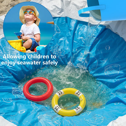 6.5 x 6.5 Feet Baby Beach Pool-Waterproof Kid Pool and Beach Blanket-2 in 1 PVC Toddler Paddling Pool for Infant Kids Boys and Girls