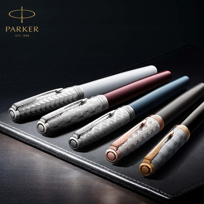 Parker Sonnet Fountain Pen Chiseled Silver with Gold Trim Solid 18k Gold Fine Nib (1931489)