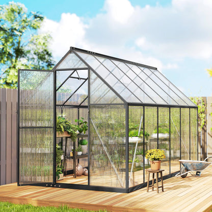 Outsunny 11x6 ft Polycarbonate Greenhouse with Swing Door and Two Adjustable Roof Vents, Aluminum Walk-in Greenhouse Outdoor Greenhouse for Patio Garden Backyard, Black