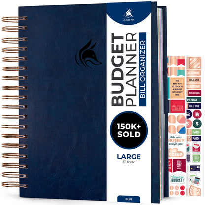 Clever Fox Budget Planner & Monthly Bill Organizer With Pockets. Expense Tracker, Budgeting Journal & Financial Book. Large, 8x9.5" (Dark Blue)