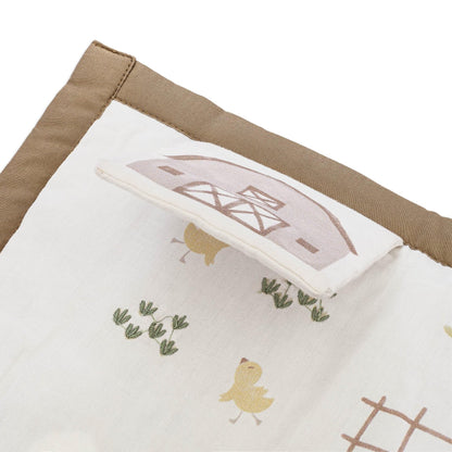 Crane Baby Charlie Farmhouse Activity Travel Mat for Baby, Portable Baby Play Mat, 12" x 12", Barnyard Nursery Decor, Tractors & Barn Animals, Foldable Floor Playmat for Tummy Time, Crawling & Travel