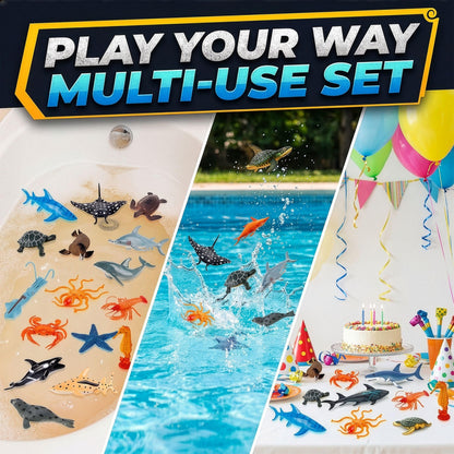 Liberty Imports Bucket of Ocean Sea Animals Toys - 16 PCS Large Underwater Deep Sea Creaures, Realistic Soft Plastic Marine Educational Toy Figures Playset for Toddlers, Kids