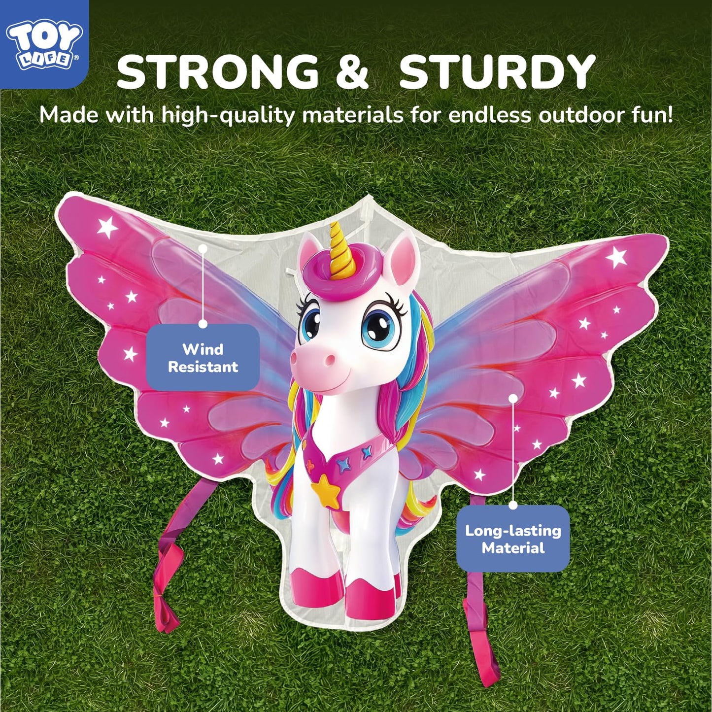 TOY Life 48.4'' Unicorn Kites Easy to Fly for Kids Adults with 328.1 FT String, Beach Kite Outdoor Game Outside Toys Activity, Unicorn Toys for Girls, Gift for Girls Ages 4-8