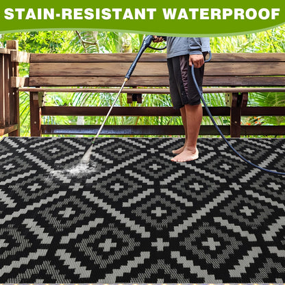 YONILE 8x10 ft Outdoor Rug Waterproof for Patio with LED Light,Large Outdoor Plastic Straw Rug,Reversible Plastic Area Rugs Mat Outside Carpet for RV, Deck, Porch, Picnic, Beach, Balcony