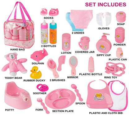 fash n kolor My Sweet Baby Disappearing Doll Feeding Set | Baby Care 6 Piece Doll Feeding Set (38 pc Set)