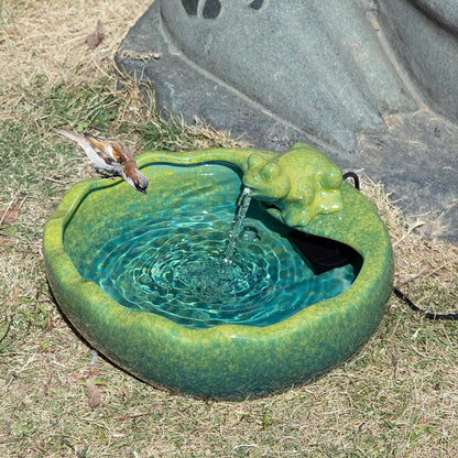 Ceramic Solar Water Fountain with Battery Backup, Solar Powered Water Fountain，Outdoor Water Feature Bird Bath for Garden, Patio & Yard Decor,Working at Night for at Least 6 Hours (Frog).