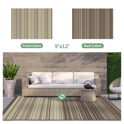GENIMO Outdoor Rug 9x12 ft Waterproof, Reversible Plastic Straw Patio Rug for RV Camping Mat, Deck, Backyard Balcony Mat - Lightweight & Easy to Clean, CoffeeBeige