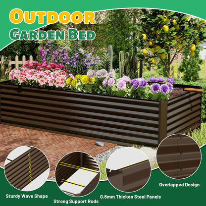 Domi 8×4×2 ft Galvanized Raised Garden Bed, Outdoor Planter Garden Boxes Large Metal Planter Box for Gardening Vegetables Fruits Flowers, Brown