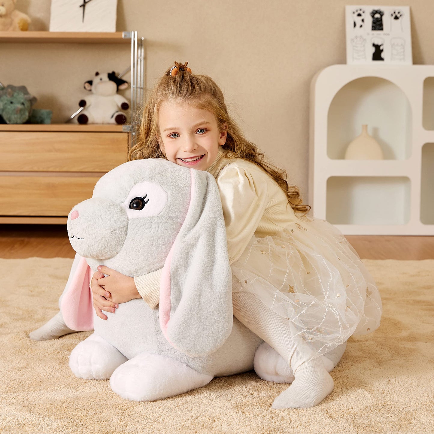 EARTHSOUND Giant Easter Rabbit Stuffed Animal Plush Toy,23 inches Large Realistic Bunny Jumbo Big Size Soft Toys,Cute Huge Plushy Fluffy Fat Plushie,Gifts for Kid