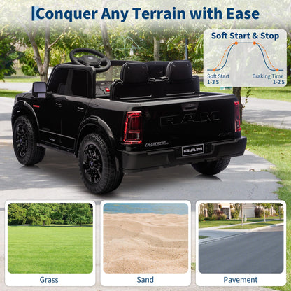 24V Ride on Car for Big Kids Licensed RAM 2500, 24v Ride on Truck w/Remote Control, Toddler Ride on Toys w/Bluetooth, Spacious Truck Bed, 3 Speed, LED Lights, Suspension, Gifts for Boys Girls, Black