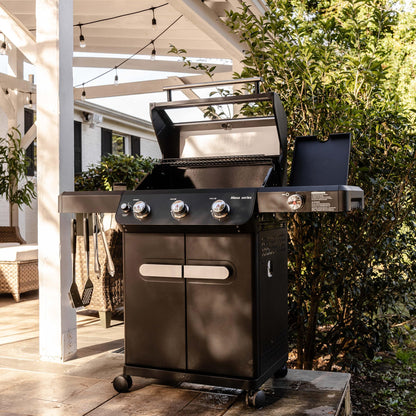 Monument Grills 3+1 Outdoor Barbecue Stainless Steel Propane Gas Grill, 3 Burners & 1 Side Burner 48,000 BTU Patio Garden Grill with Knob Controls, Mesa325, Black