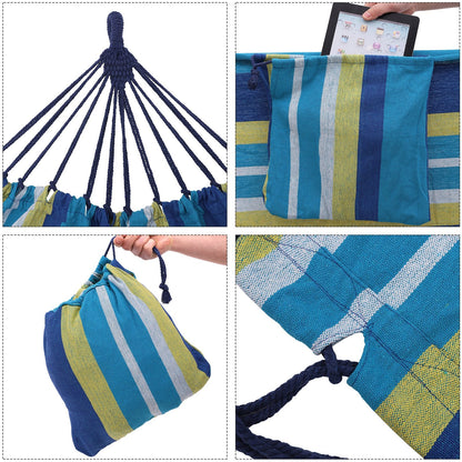 SONGMICS Double Hammock, 98.4 x 59.1 Inches, 660 lb Load Capacity, with Hanging Straps, Carabiners, Carry Bag, for Garden, Outdoor, Camping, Blue and Yellow Stripes UGDC15YU