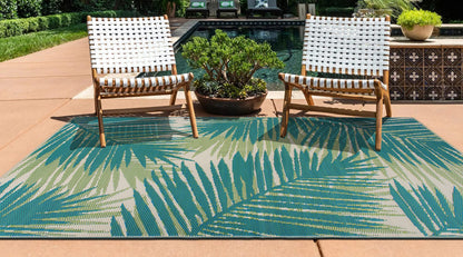 Rugshop Tropical Floral Reversible Crease-Free Waterproof Premium Recycled Plastic Outdoor Rugs for Patio,Backyard,RV,Deck,Picnic,Trailer,Beach,Camping Green 3' x 5'