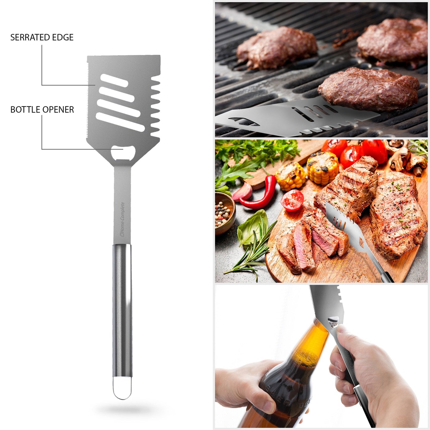 7-Piece BBQ Grill Tool Kit - Stainless Steel BBQ Accessories Kitchen Set with Spatula, Tongs, Fork, Knife, Brush, Skewers, and Case by Home-Complete