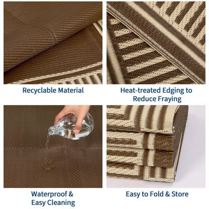 IDEALHOUSE Outdoor Rug 9'x18' Reversible Portable Lightweight Waterproof UV Resistant Plastic Straw Patio Mat for RV Camping Picnic Deck Backyard Peony Brown