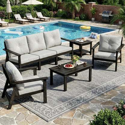 PamapicLife 7-Piece HDPE Patio Furniture Set, Outdoor Sectional Sofa Set,All Weather Outdoor Couch with Dust-Free Cushions, Durable Patio Conversation Sets for Balcony, Porch, Black