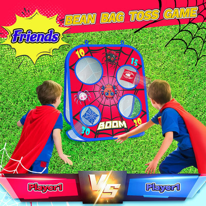 Spider Bean Bag Toss Game, 3-in-1 Cornhole Board Outdoor Toys for Kids, Family Party Activity Toddler Yard Backyard Beach Lawn Party Camping Game Toys for 3 4 5 6 7 8 Year Old Boys Girls Birthday Gift