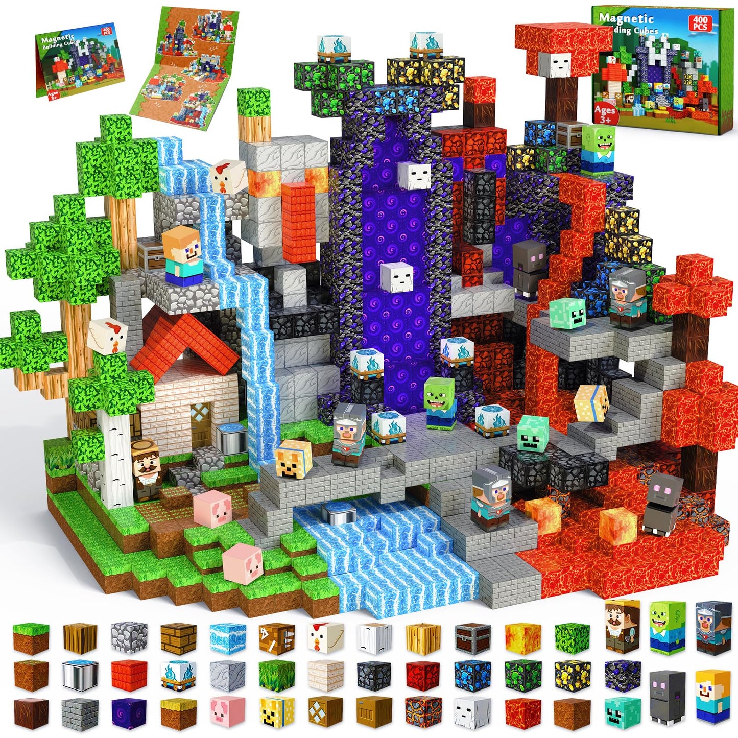 400 PCS Magnetic Blocks - Building Block for Kids, Stacking Magnet Cubes for Boys Girls, STEM Educational Montessori Magnetic Constructions Toys, Sensory Play Game Birthday Gifts Ages 3-12