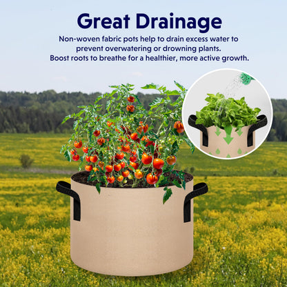 iPower 5 Pack 15 Gallon Tan Grow Bags, Garden Planting Nonwoven Fabric Pots with Reinforced Handle, Heavy Duty and Aeration Planter Pot for Tomato, Fruits, Vegetables and Flowers