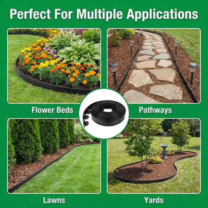 BABL LIFE Landscape Edging Kit, 40 FT x 2 Inch, No Dig Garden Edging Border, Flexible Black Lawn Edging with 80 Spiral Spikes and 2 Connectors for Flower Beds, Paths, Yard