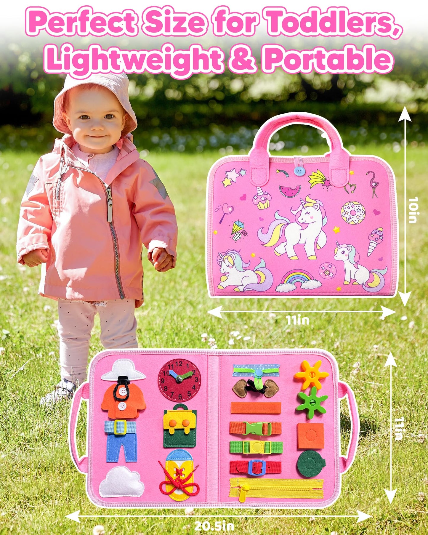 Walenty Busy Board Montessori Toys for Toddler Girl Birthday Gifts, Busy Book Sensory Learning Toys for Toddlers, Educational Activities Airplane Car Travel Toy for Girls