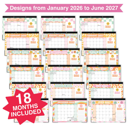 Hadley Designs Large Teacher Desk Calendar 2026-2027 - Desktop Calendar 2026, 18-Month Desk Calendars for Home, Office & Classroom, Cute Classroom Must Haves, Teacher Appreciation Gifts