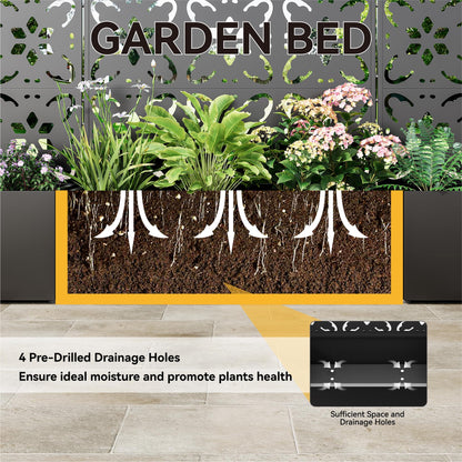 Bevivog Outdoor Privacy Screen with Planter Box, 71"x36" Freestanding Metal Privacy Planters for Patio Garden Metal Planter Box with Trellis, Outside Privacy Fence with Planter for Climbing Plants