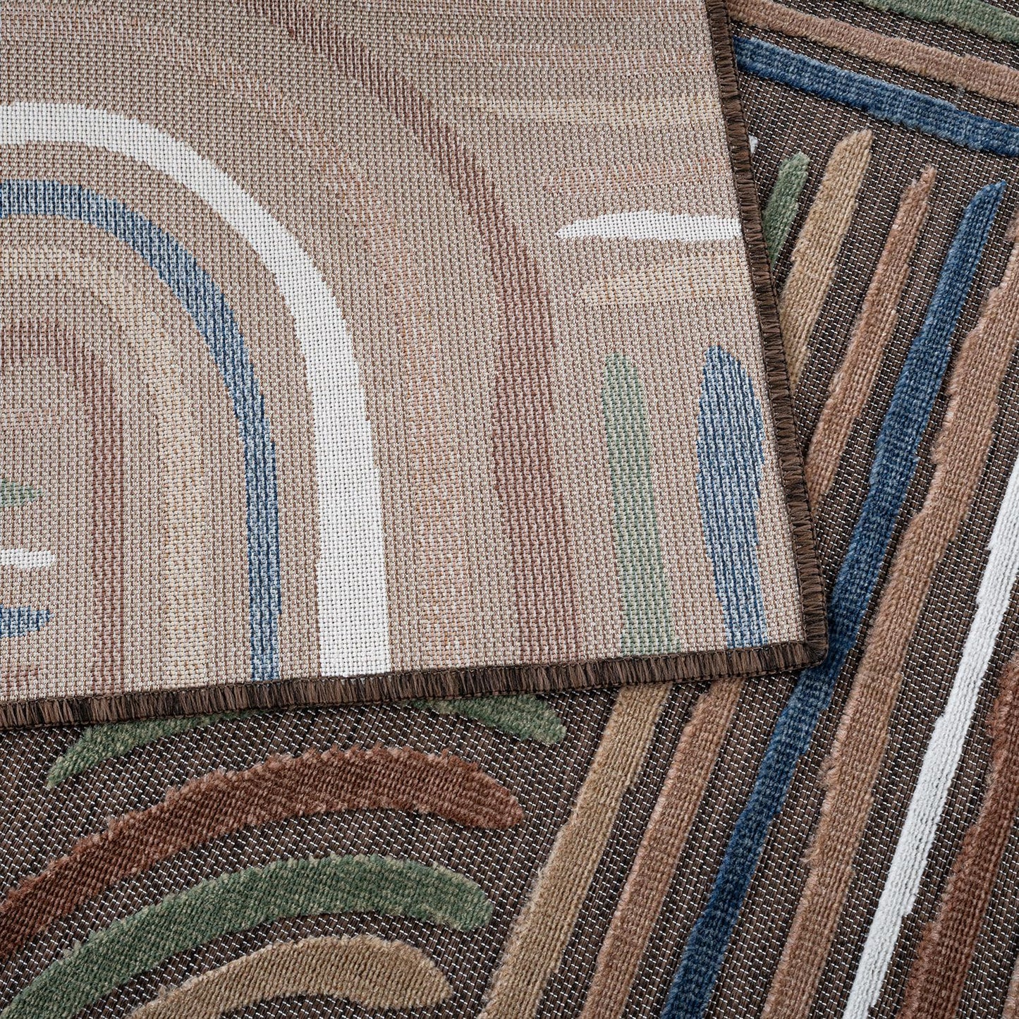 CAMILSON Indoor Outdoor Rug, Brown 5x7 Geometric Arch Striped Area Rugs for Patio and Home Areas, Easy-Cleaning Non-Shedding Living Room, Garden and Deck Washable Outside Carpet (5 x 7)