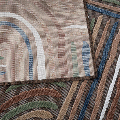 CAMILSON Indoor Outdoor Rug, Brown 5x7 Geometric Arch Striped Area Rugs for Patio and Home Areas, Easy-Cleaning Non-Shedding Living Room, Garden and Deck Washable Outside Carpet (5 x 7)