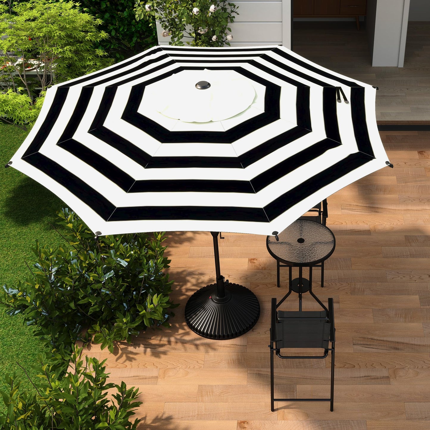 Abba Patio 9FT Lyon Outdoor Patio Umbrella Outdoor Table Umbrella with Push Button Tilt and Crank Market Umbrella 8 Sturdy Ribs UV Protection Waterproof for Garden Deck Backyard Pool, Black & Ivory
