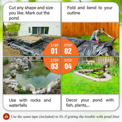 PAMAZY [Premium] 45 Mil LDPE Pond Liner with Seam Tape, 19.7 * 26.2FT Pond Lining for Fish Pond, Performed Garden Ponds, Large Pond Liner for Fishpond, Koi Pond, Waterfall, Streams