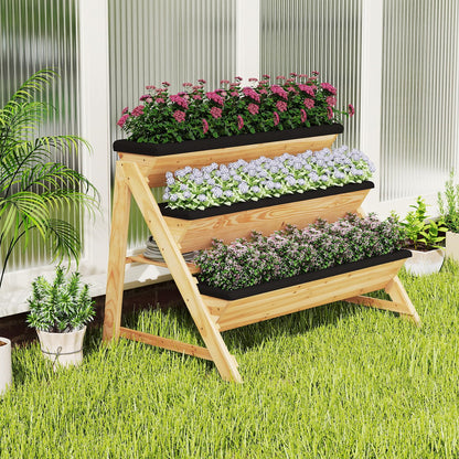 Giantex 3-Tier Vertical Raised Garden Bed, Wood Elevated Planter Box with Legs, Storage Shelf, Liners for Growing Vegetables Herbs Flowers, Indoor Outdoor Freestanding Raised Bed for Patio (Natural)