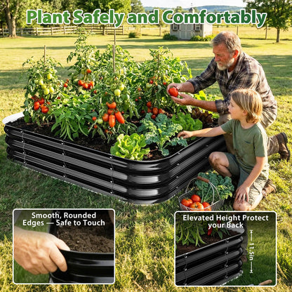 FCCRETA Galvanized Raised Garden Bed for Gardening, 4x4x1ft Large Square Metal Planter Boxes Outdoor for Vegetable,Flower,Herb,Modular Above Ground Growing Container,Black, Easy Assembly