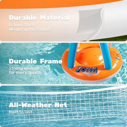 JOYIN Inflatable Pool Float Set Volleyball Net & Basketball Hoops, Floating Swimming Game Toy for Kids and Adults, Summer Floaties, Volleyball Court (105”x28”x38”)|Basketball (27.6”x23”),L-Orange