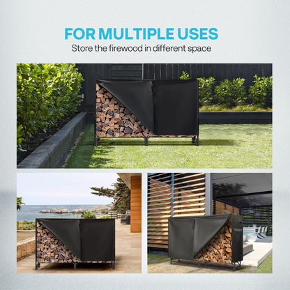 VIVOHOME 6ft Heavy Duty Indoor Outdoor Firewood Storage Log Rack with Cover Combo Set Black